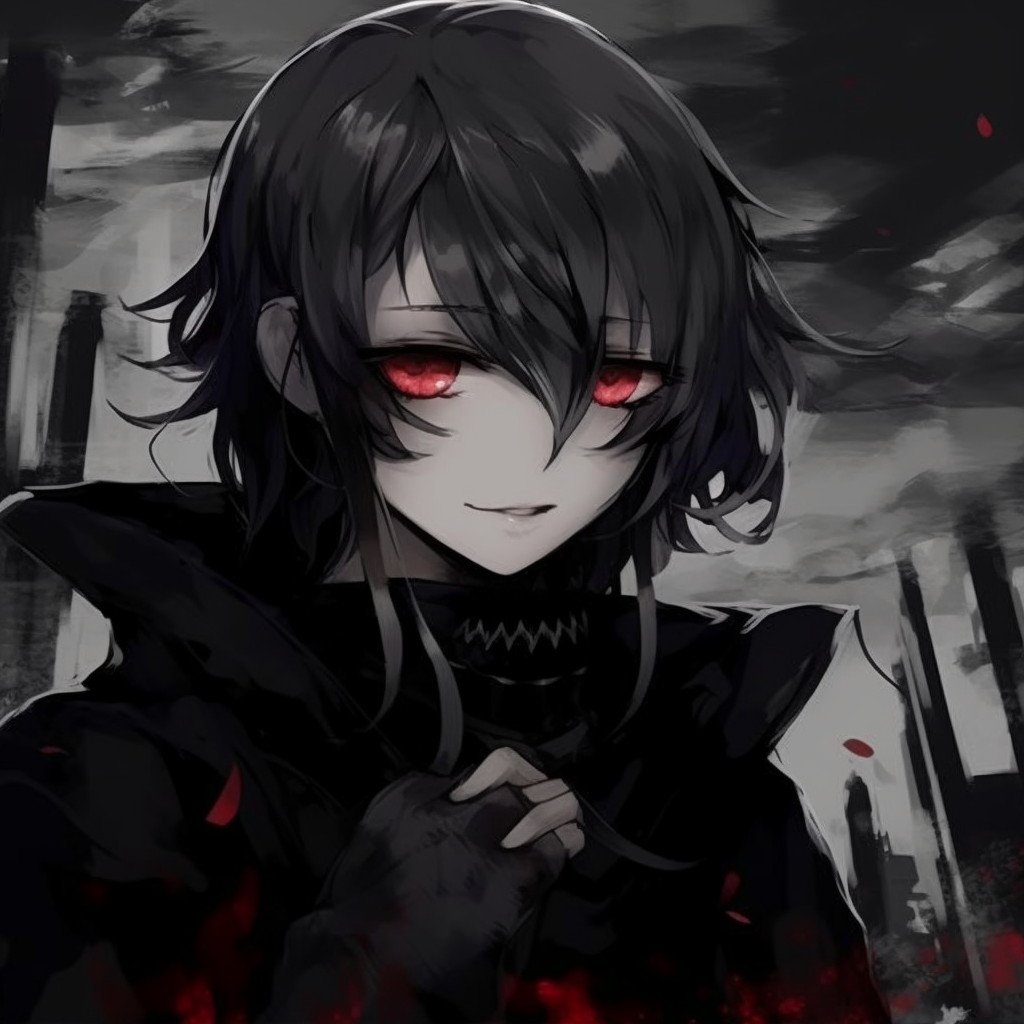 Gothic anime boy under moonlight, detailed shading with white, silver, and black tones. ultimate gothic anime boy pfp