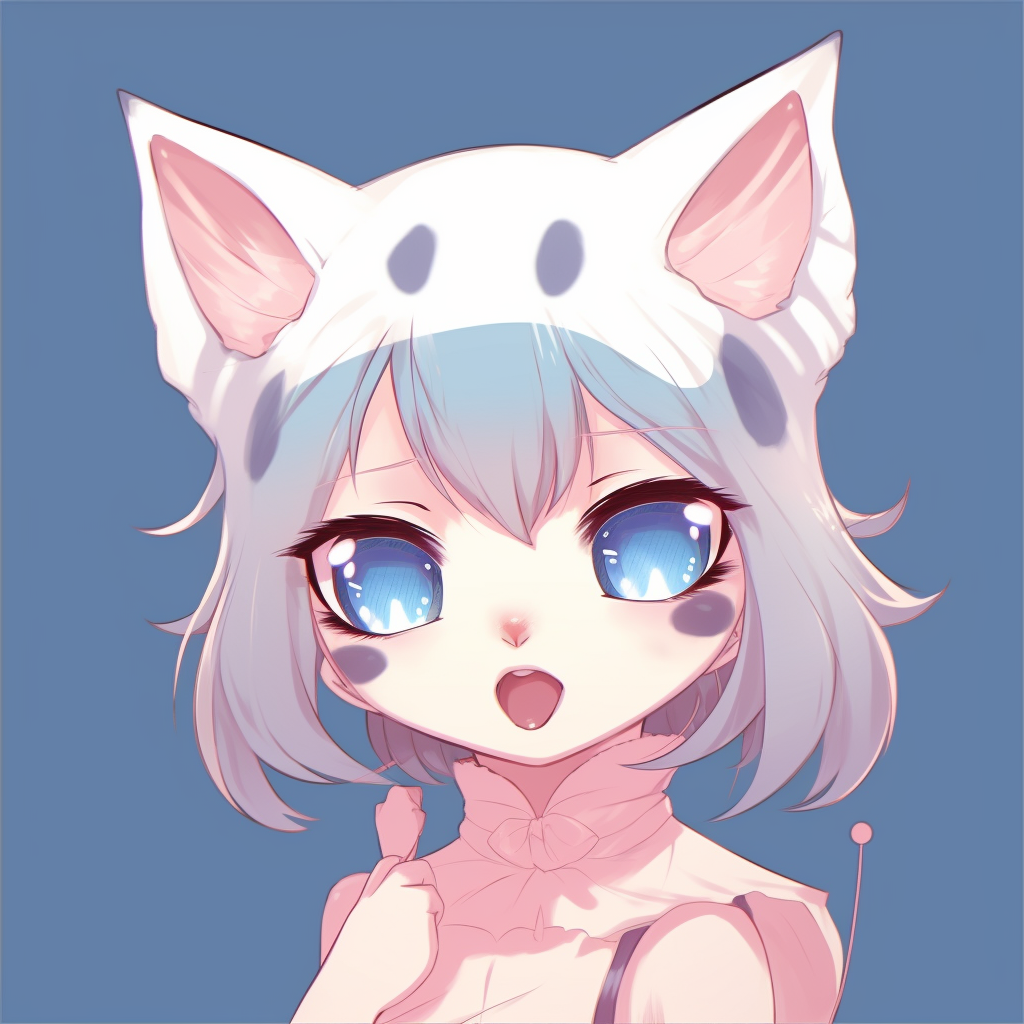 Anime cat girl with sparkling eyes, pastel colors and detailed shading. perfect anime cat girl pfp