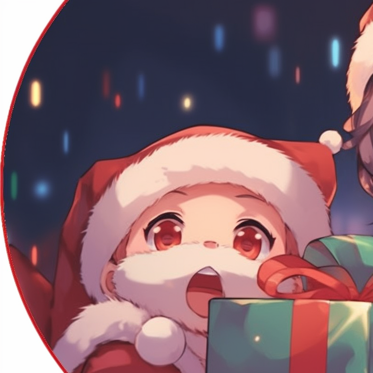 Two characters dressed as elves, vibrant colors and joyous expressions, preparing gifts. aesthetic matching anime christmas pfp designs pfp for discord.