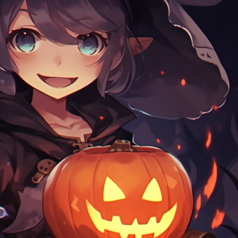 Two adventurous characters, in a misty forest, eerie expressions and Halloween-themed weaponry. genshin inspired halloween matching pfp pfp for discord.