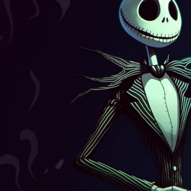 Two characters, unique angular style reminiscent of the nightmare before christmas, under the midnight sky with expressive poses. creating matching pfp with nightmare before christmas halloween theme pfp for discord.