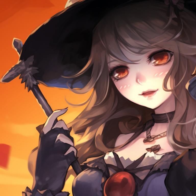 Close-up on two characters, highlighting their Halloween-themed headgears and makeup, rich colors. halloween pfp with genshin elements pfp for discord.