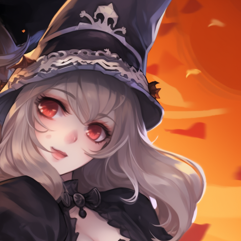 Close-up on two characters, highlighting their Halloween-themed headgears and makeup, rich colors. halloween pfp with genshin elements pfp for discord.