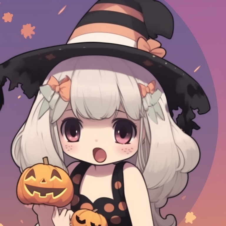Two characters dressed as playful witches, pastel colors and soft shading with Halloween-themed details and motifs. cute halloween matching meme pfp for best friends pfp for discord.
