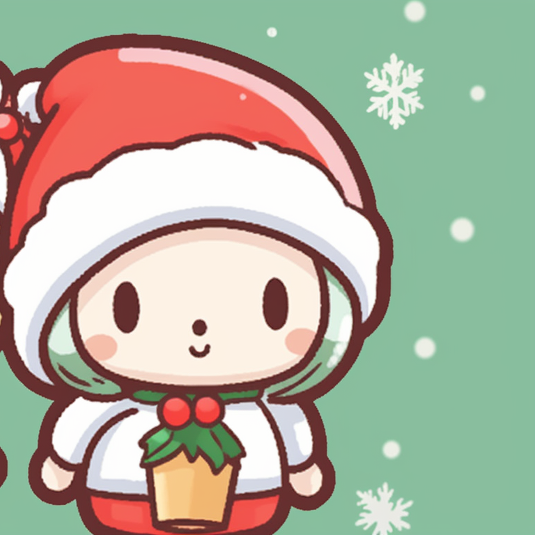 Two characters standing under a mistletoe, saturated colors, and playful expressions in Sanrio’s iconic style. matching christmas sanrio pfp shopping pfp for discord.