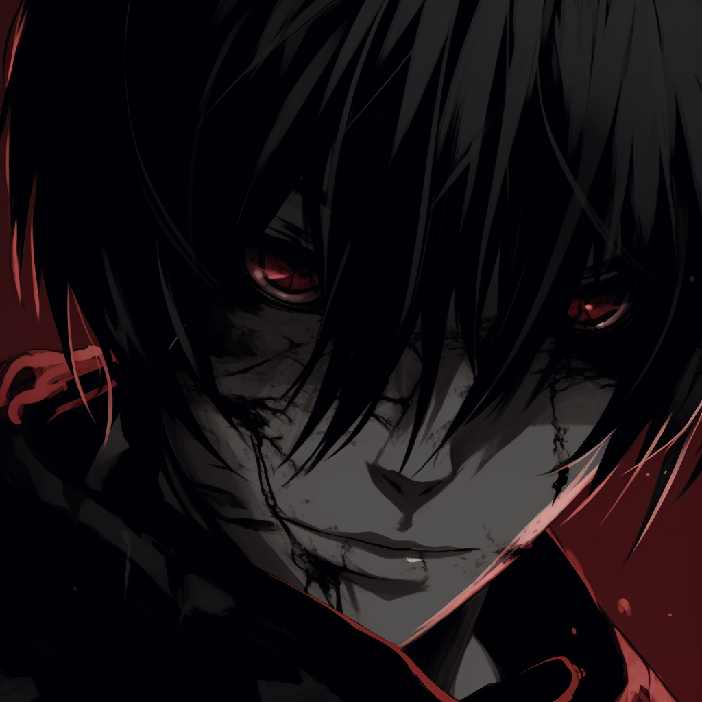 Disturbed expression of Kaneki, with his Ghoul's eye radiating crimson against the black and white theme. dark anime pfp maleHD, free download