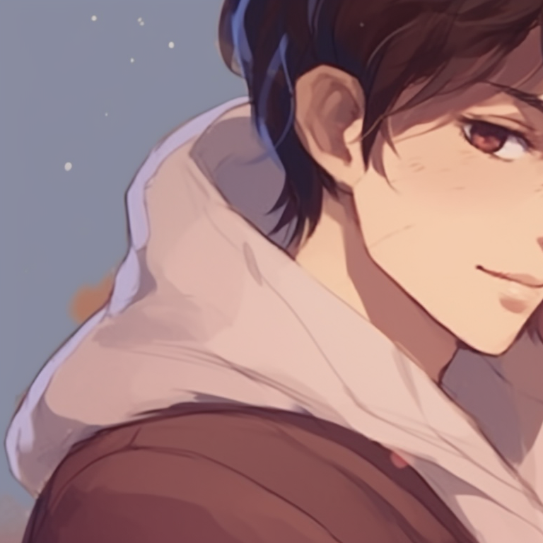 Two characters in cozy clothing, one resting her head on the other's shoulder, muted tones, and relaxed lines. cuddly matching pfp for bf and gf pfp for discord.