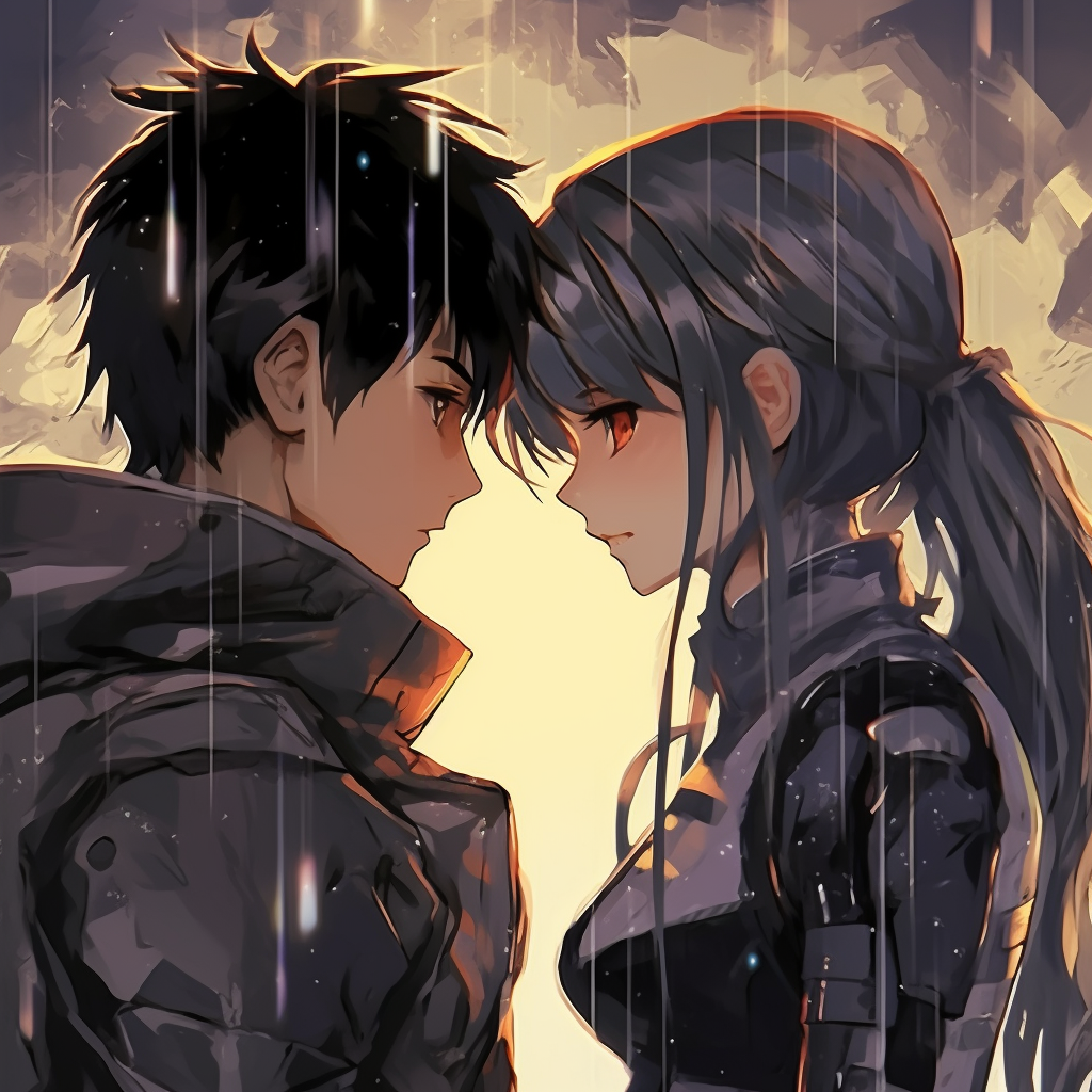 Adventurous anime duo depicted mid-battle, full of dynamic poses and high energy lines. adventurous anime matching pfp couple