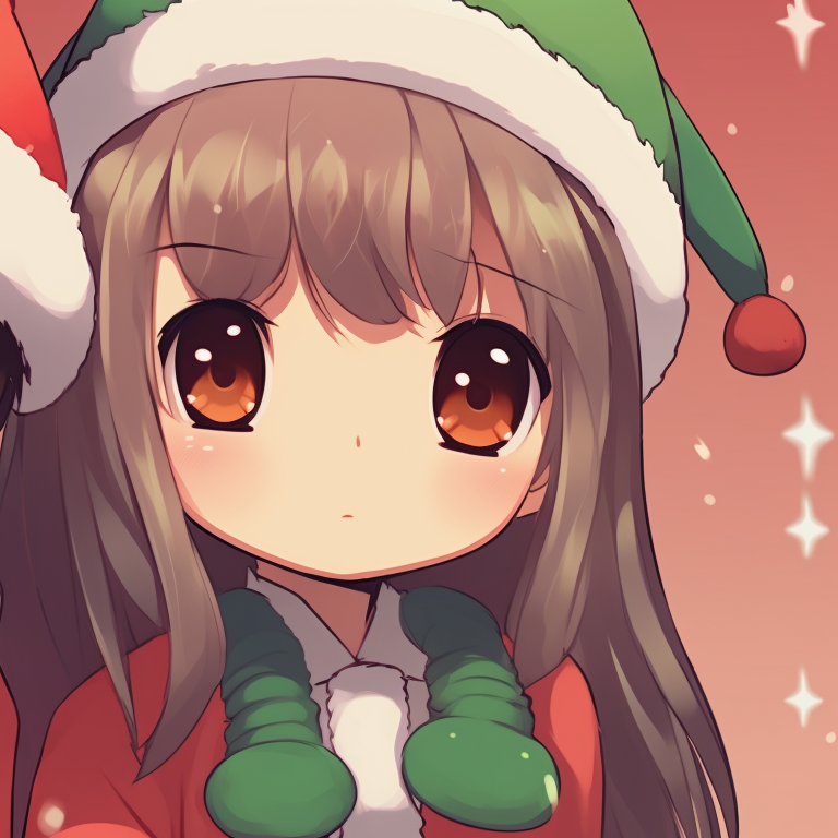 Close-up of two characters sharing a candy cane, saturated colors and fine details. unique matching cute aesthetic christmas pfp selection pfp for discord.