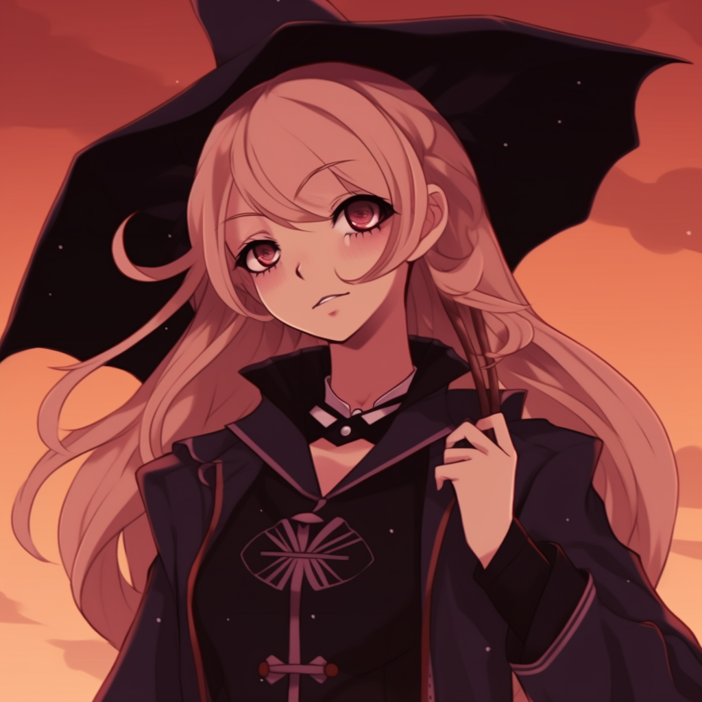 Anime duo wielding spooky magic, dynamic poses and complex details in their Halloween costumes. halloween pfp anime duos