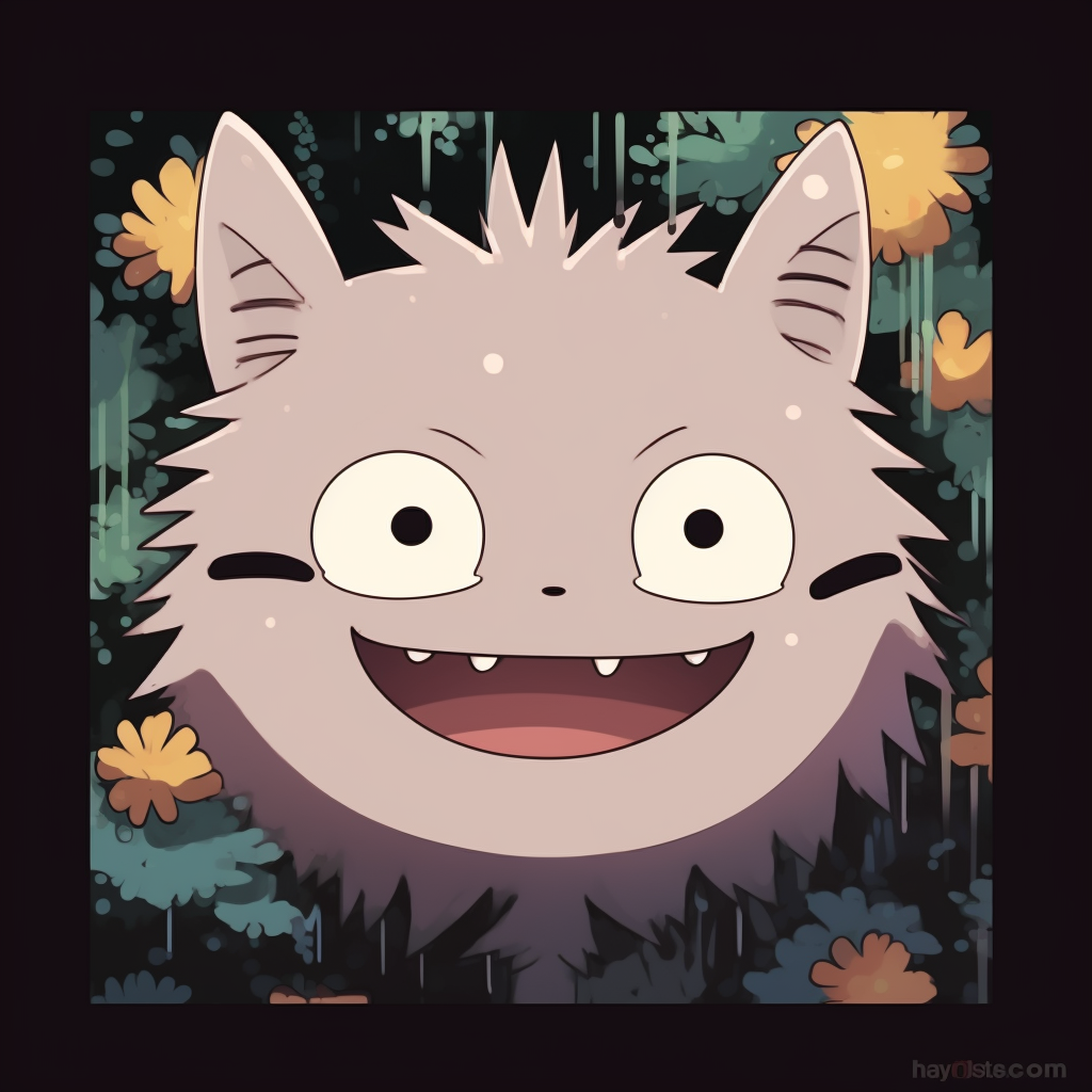 Totoro with a funny grin, round forms and elements of color. unforgettable anime pfp funny pfp for discord.