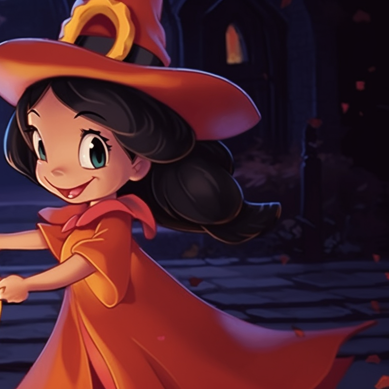 Mickey Mouse and Minnie in Halloween costumes, cartoonish style, vibrant colors. classic disney halloween matching pfps pfp for discord.