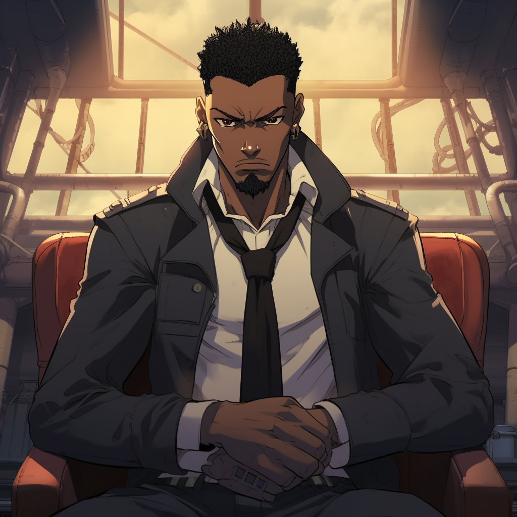 Dutch smoking a cigar, warm lighting and smoky ambiance. enticing male black anime characters pfp