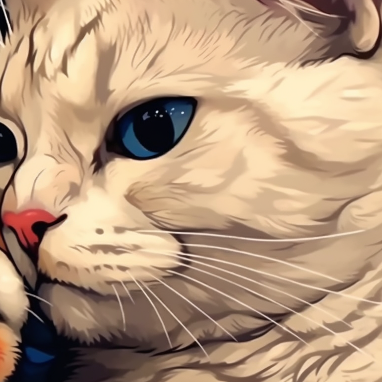 Two cat profiles near each other, their eyes locked in a playful stare, made with bold lines and bright colors. matching pfp cat images pfp for discord.