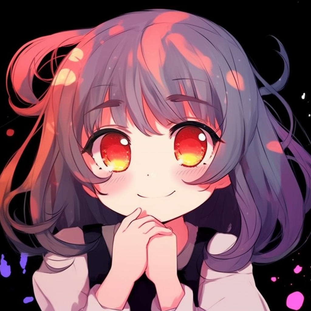 Chibi anime character with big smile, round lines, and vibrant colors. 512x512 anime pfp cute style