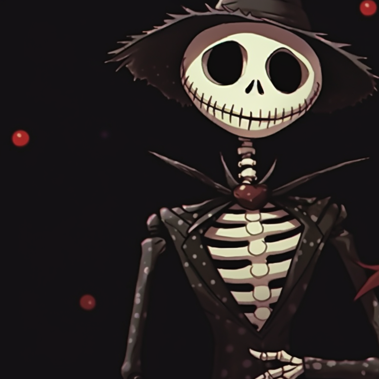 Two skeleton characters in matching sweaters, with pastel tones and a snowy background. cute skeleton matching christmas pfp pfp for discord.