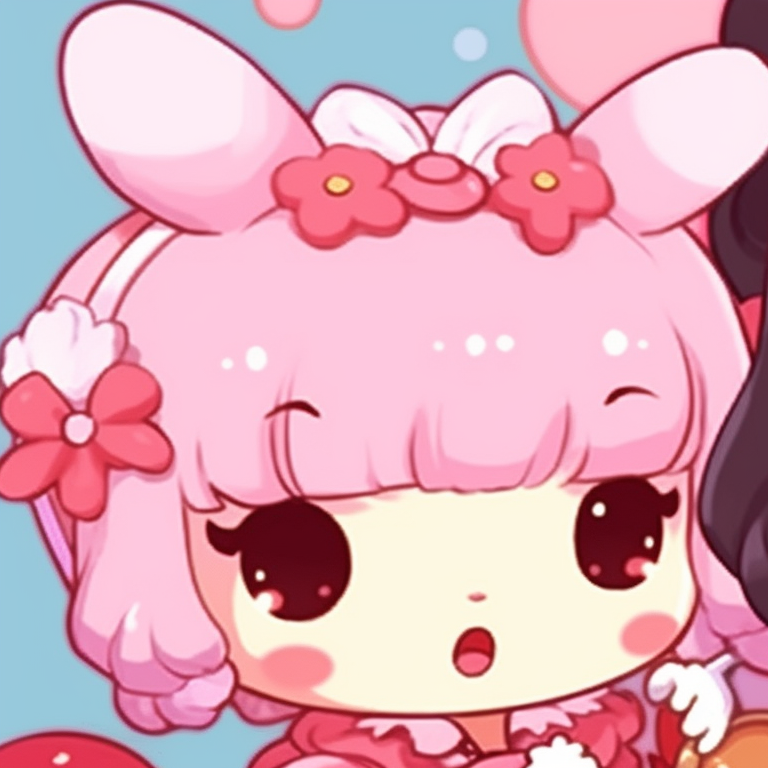 Two characters, radiating a bright light, detailed with shiny embellishments. cartoon based matching sanrio pfp pfp for discord.