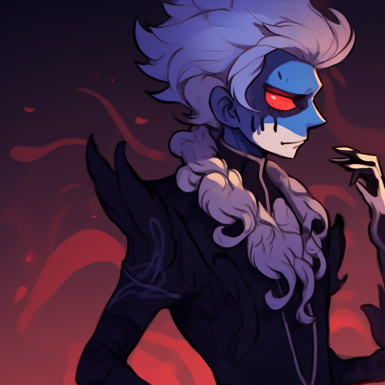 Blitzo and Stolas captivated under the halloween moonlight, expressing a silent romance amidst the eerie ambiance. blitzo x stolas halloween pfps pfp for discord.