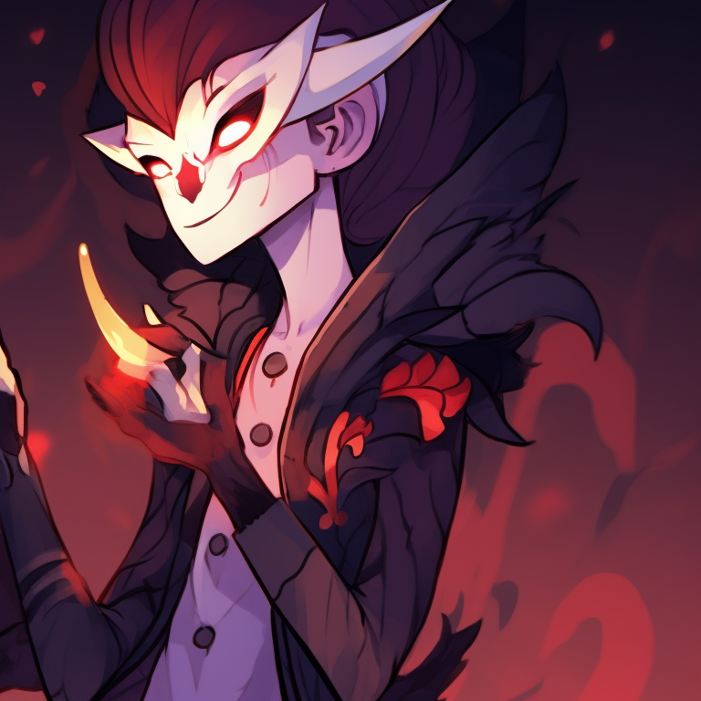 Blitzo and Stolas captivated under the halloween moonlight, expressing a silent romance amidst the eerie ambiance. blitzo x stolas halloween pfps pfp for discord.