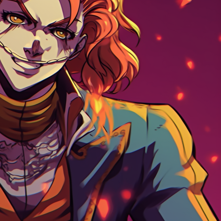 Close-up of two characters, dark color palette and intricate details, atmospheric. jjba themed halloween matching pfp pfp for discord.