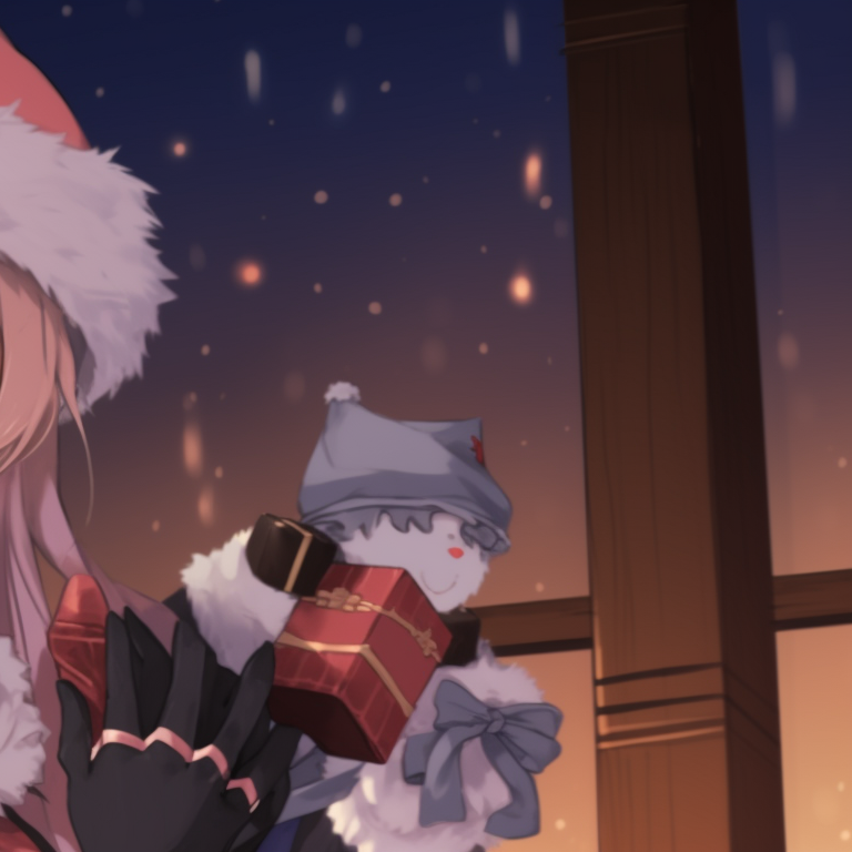 Astolfo giving a candy cane to his friend, vibrant colors and soft focus. astolfo themed christmas matching pfp pfp for discord.