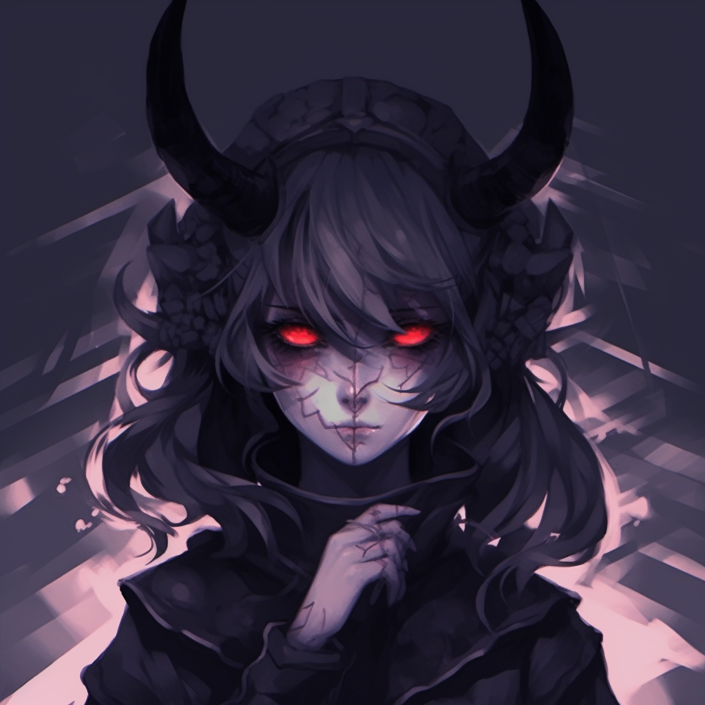 A piercing glare from a demon girl, clear facial details and bold outlines. anime demon girl pfp ideas pfp for discord.