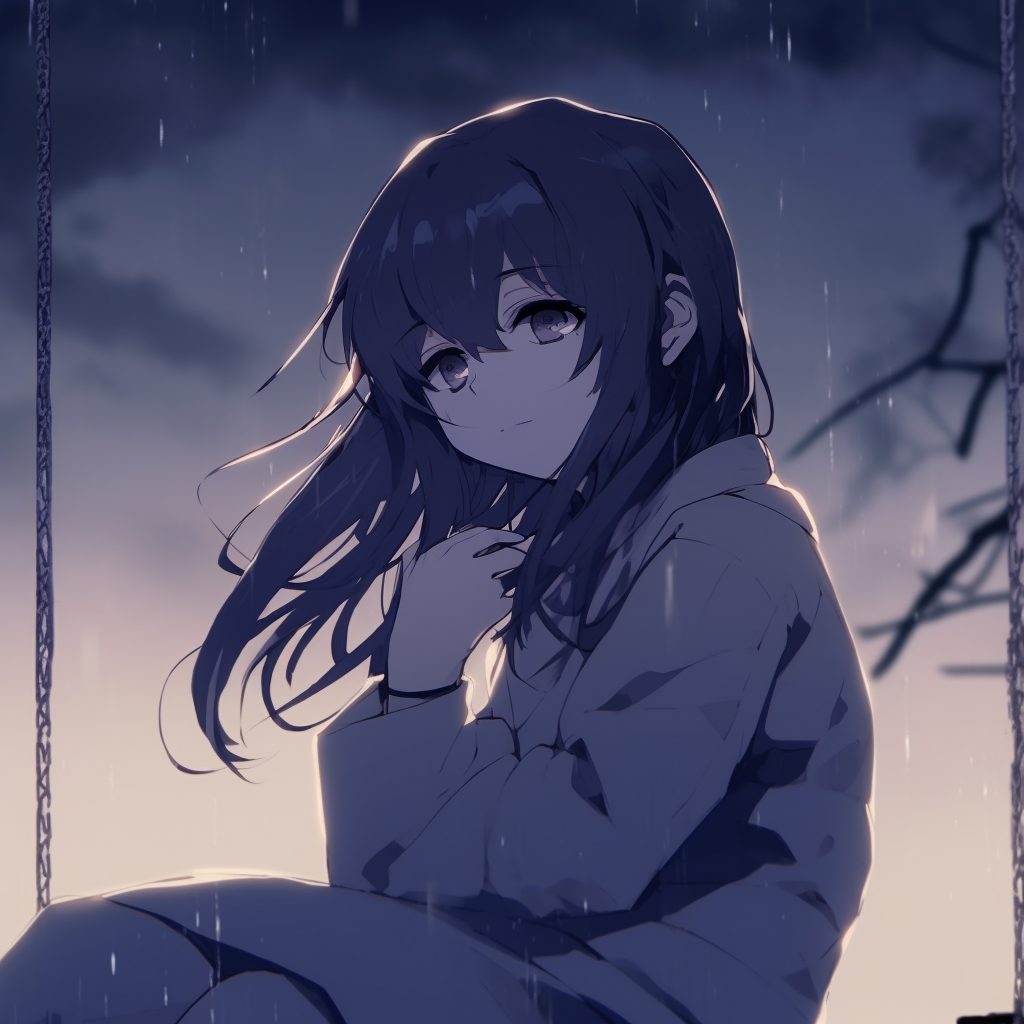 Anime girl sitting alone in the playground at night, dark setting and detailed depiction of loneliness. hd depressed anime girl pfp pfp for discord.