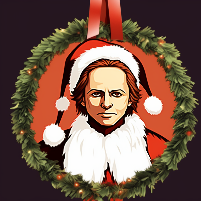 Two images of Michael Myers, one with him unwrapping a lethal Christmas present and another with him standing ominously with a Christmas wreath, creating a chilling contrast between festive elements and his unsettling presence. christmas themed michael myers pfp pfp for discord.