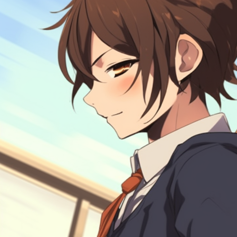 Hori and Miyamura laughing, bright color tones, and whimsical atmosphere. horimiya character profiles pfp for discord.