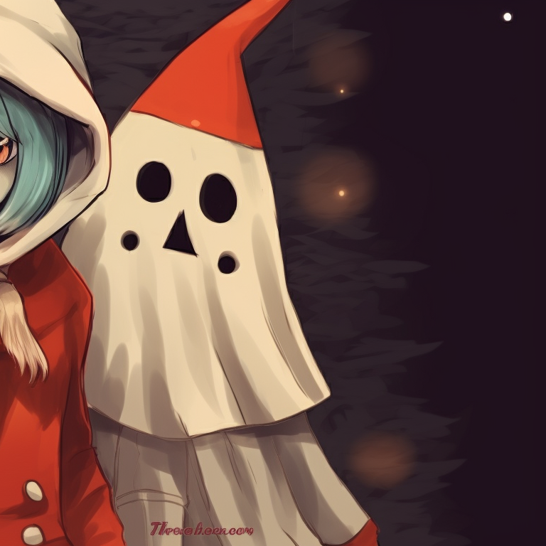 Close-up of two festive ghost characters, noticeable are their shared Christmas decorations. animated matching christmas pfp ghost moments pfp for discord.