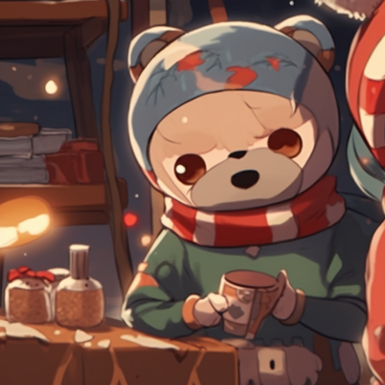 Two characters, soft pastel themes, enjoying a shared sleigh-ride against a serene evergreen backdrop. clever matching christmas cartoon pfp ideas pfp for discord.