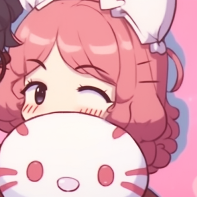 Two characters touching Hello Kitty-shaped glasses over a pastel backdrop. hello kitty themed matching pfp pfp for discord.