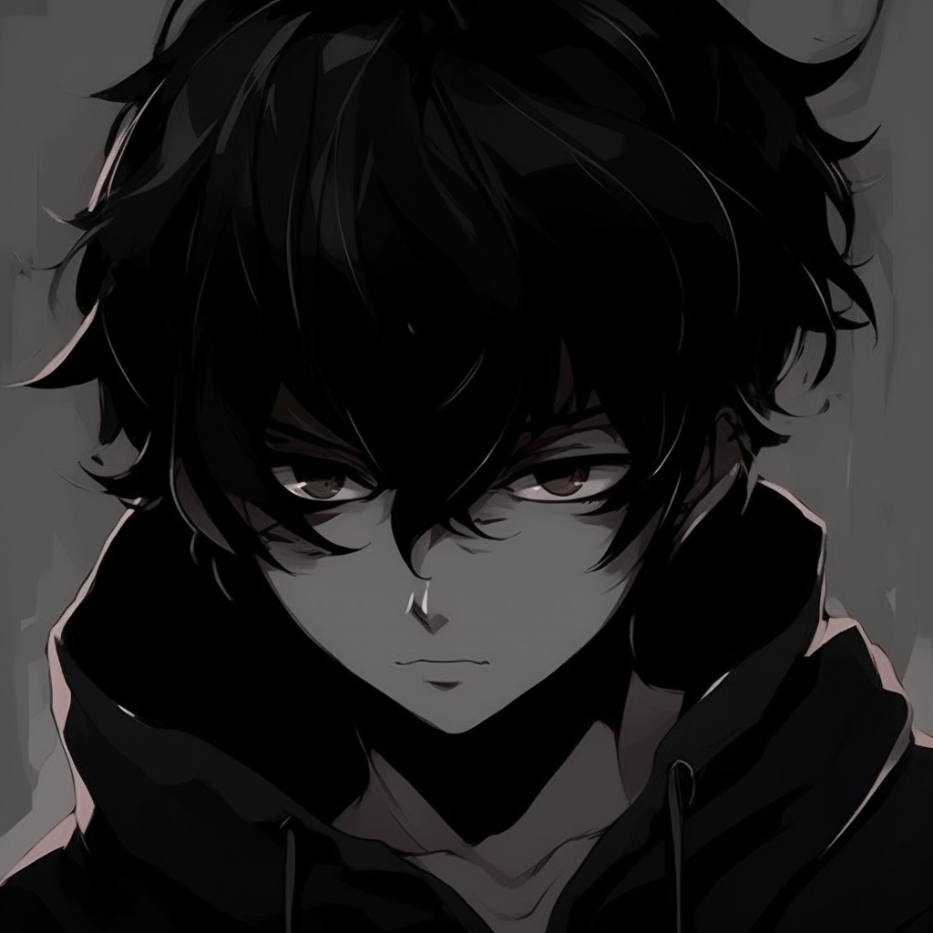 A full-body depiction of an anime character embraced by darkness, accentuating the outfit details. unique black pfp anime pfp for discord.