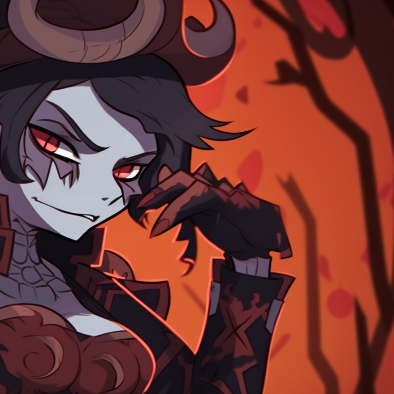 Blitzo and Stolas under an eerie moonlit backdrop, presenting a fusion of dark colors and a chilling romance. blitzo x stolas halloween pfps pfp for discord.