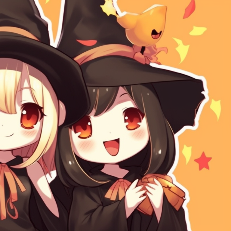 Characters in matching skeleton outfits, minimalistic monochrome style with a lively vibe. adorable halloween theme - best friend matching pfp pfp for discord.