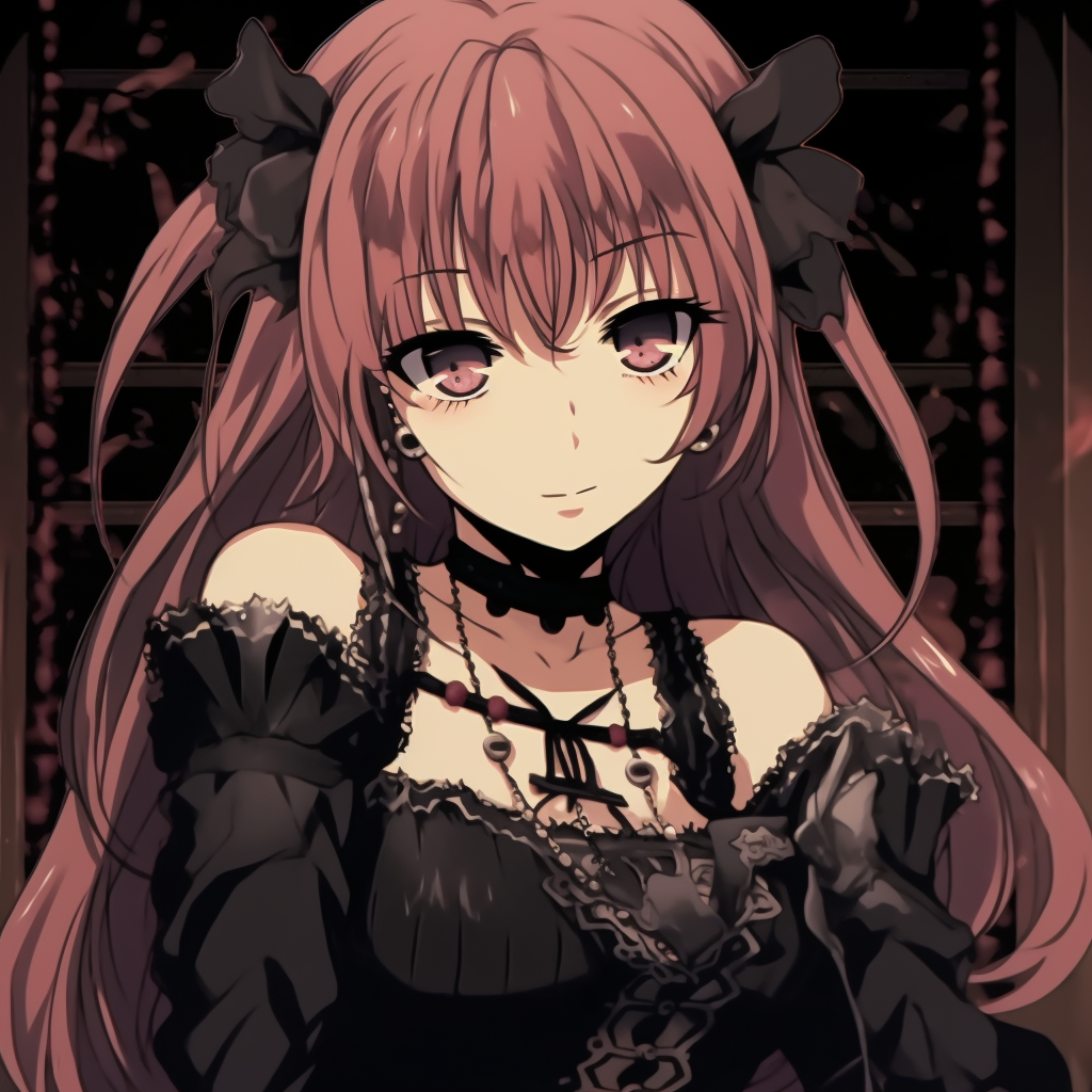 Yuuki Mikan from To Love Ru in her vintage gothic attire, muted color palette with rich textures. iconic gothic pfp characters in anime