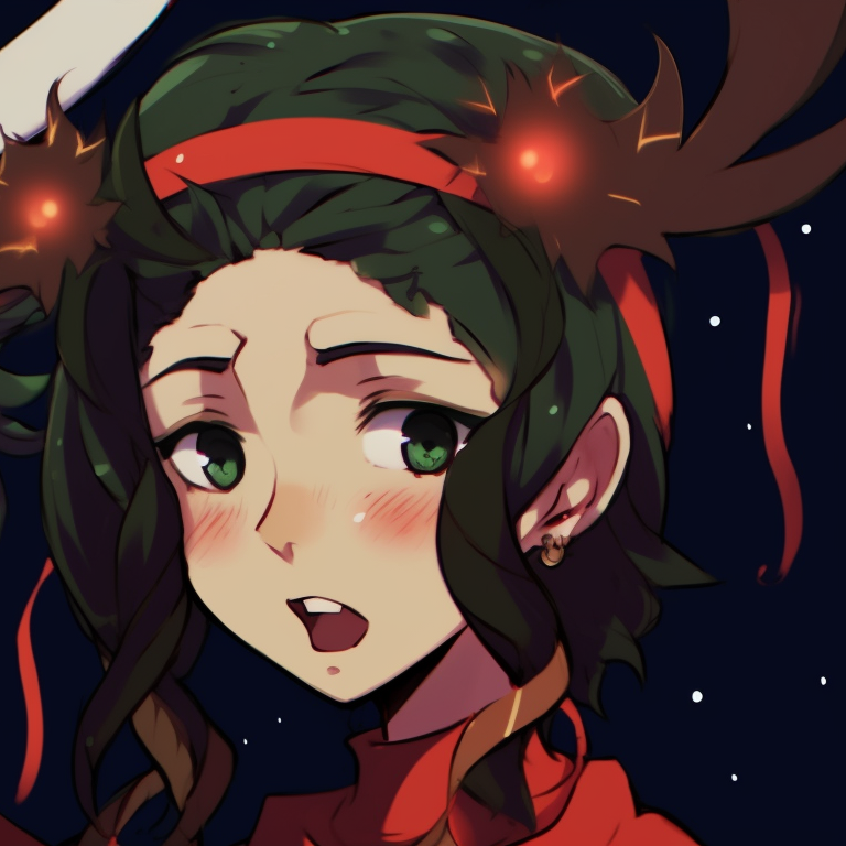 Two characters in battle stances, snow-filled background and striking color contrast. awesome matching demon slayer christmas pfp collection pfp for discord.