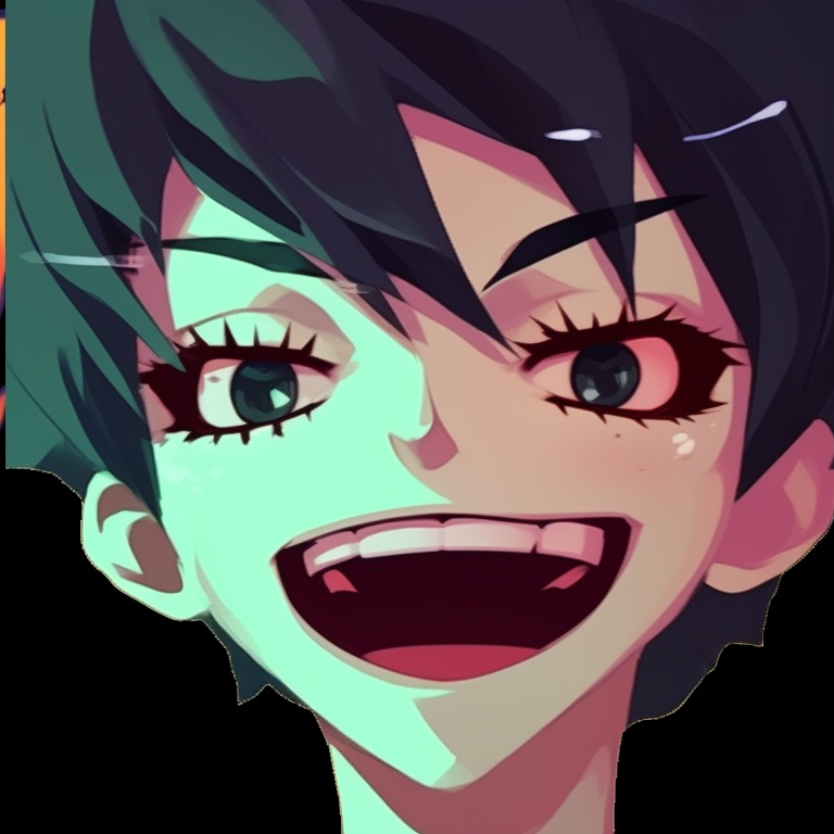 A pair of anime characters, playful styles and bold colors, laughing out loud. pfp ideas for matching with laughter pfp for discord.