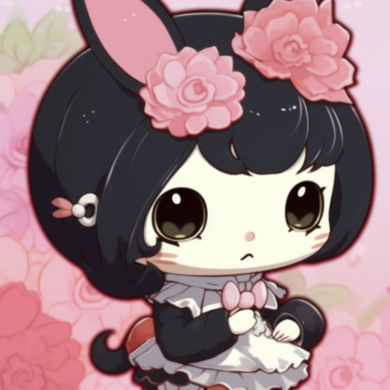My Melody and Kuromi amidst a spring setting, fresh and bright tones, capturing their innocent expressions. my melody and kuromi matching aesthetic pfp pfp for discord.