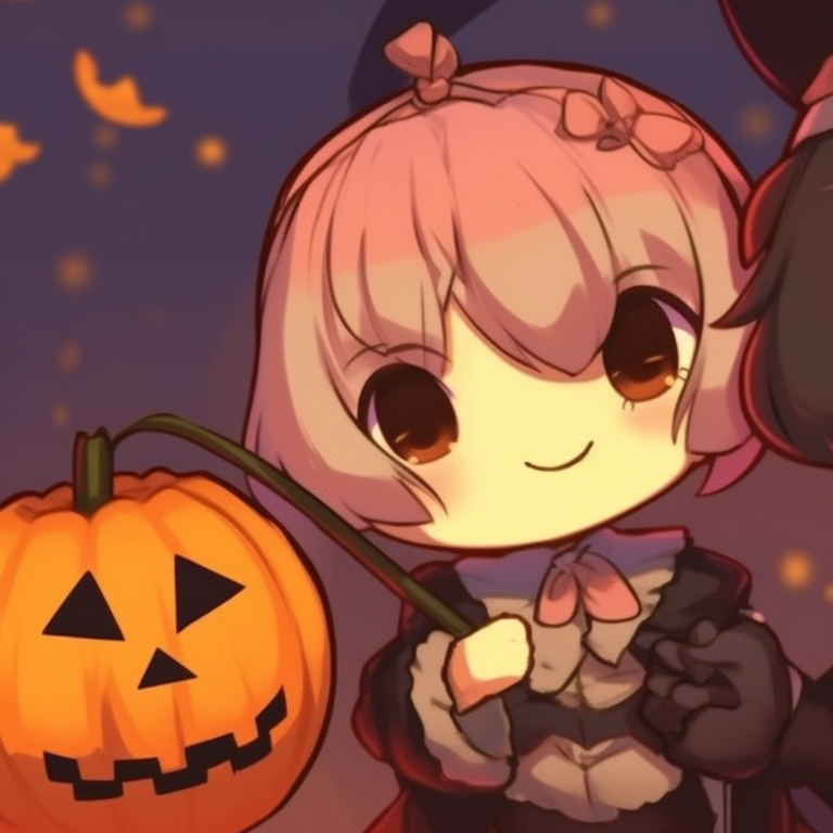 Two characters with witch accessories in a spooky setting, dark and moody palette. hallo-kitty matching profile pics pfp for discord.