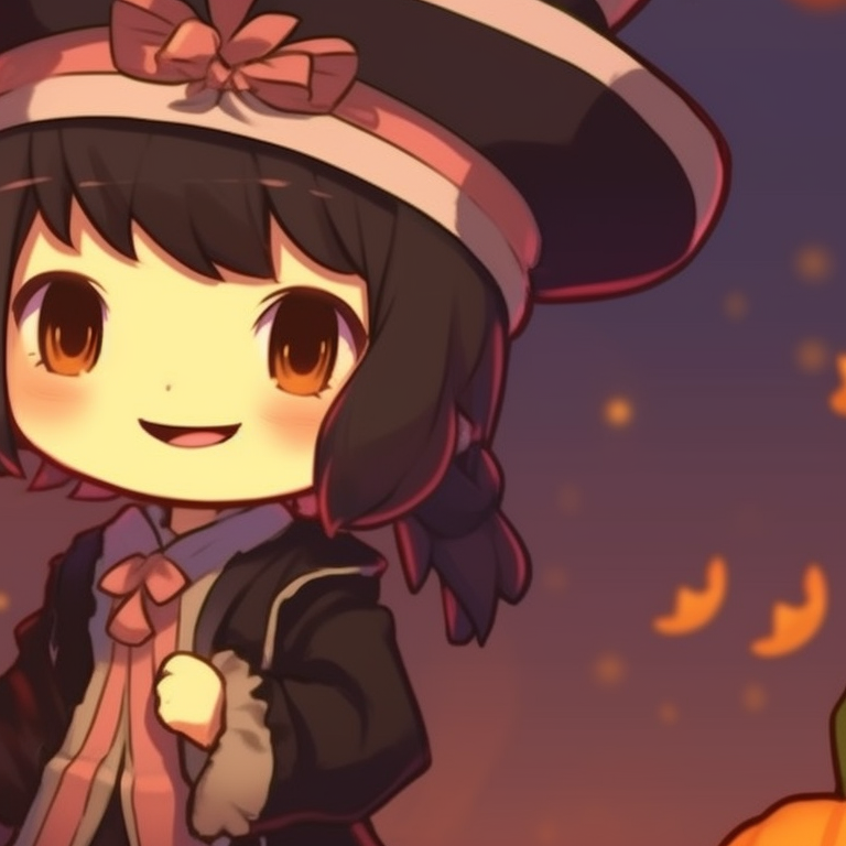 Two characters with witch accessories in a spooky setting, dark and moody palette. hallo-kitty matching profile pics pfp for discord.