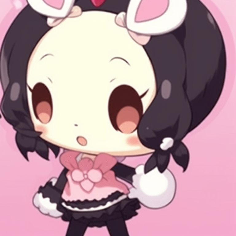 My Melody and Kuromi in dainty outfits, desaturated colors and simplistic style. classic my melody and kuromi pfp matching pairs pfp for discord.