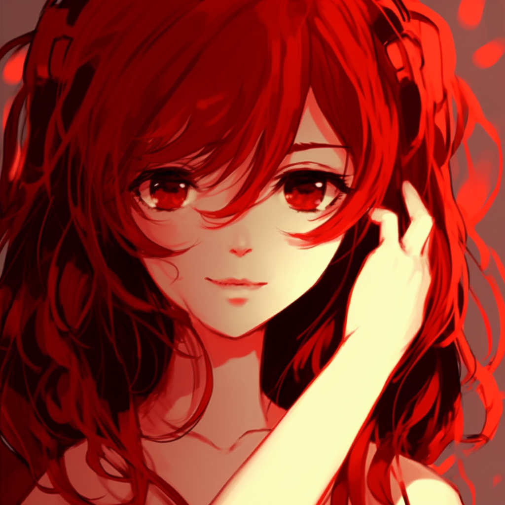 An adorable anime girl with fiery red hair, focus on the intricate lines and details of the hair. adorable red anime pfp