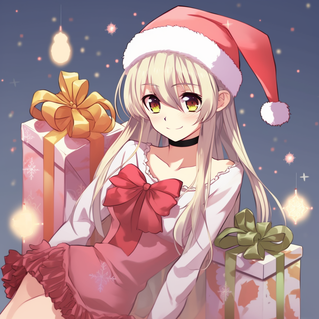 Sailor Moon holding shiny Christmas ornaments, draped in soft holiday lights and glimmers. christmas anime themed wallpapers