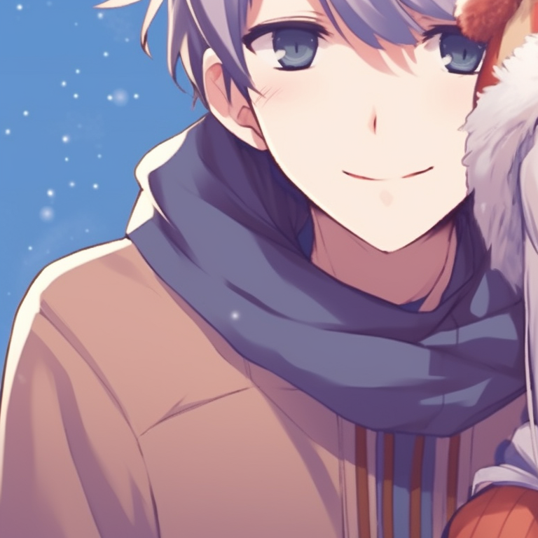 Two characters underneath a mistletoe, soft colors and light-hearted expressions. top-rated matching christmas anime girl pfp pfp for discord.