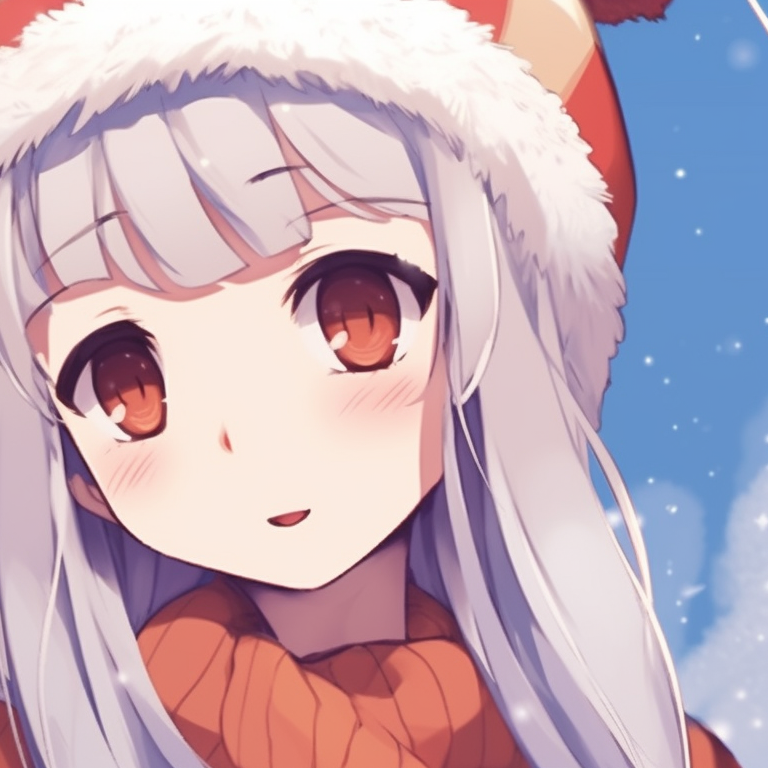 Two characters underneath a mistletoe, soft colors and light-hearted expressions. top-rated matching christmas anime girl pfp pfp for discord.