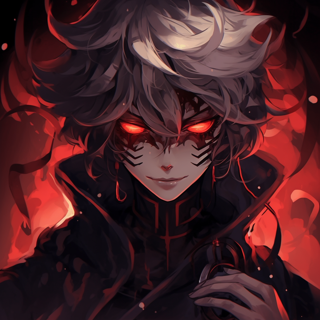 Anime demon character with mysterious glowing eyes, high contrast, and detailed strokes. prime anime demon pfp pfp for discord.