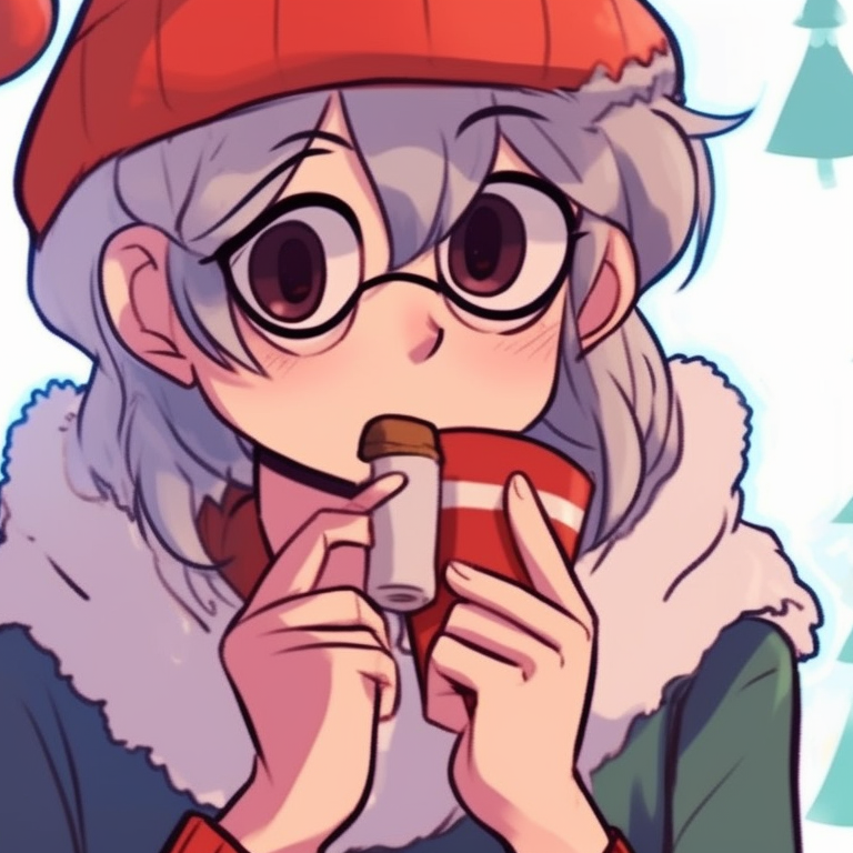 Two characters exchanging gifts, pastel colors and nostalgic comic style. trending matching shen comix pfp christmas pfp for discord.