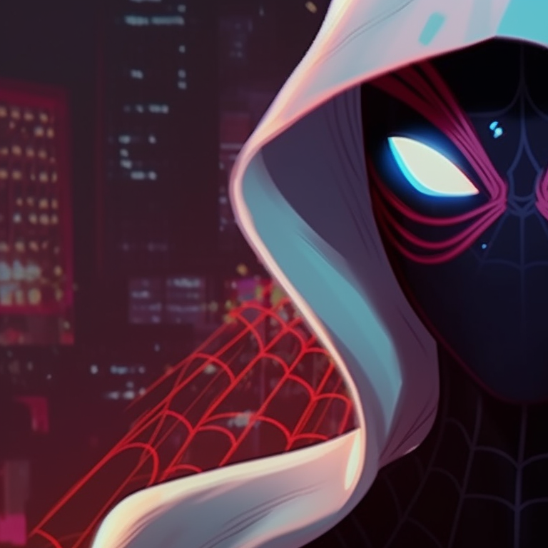 Gwen and Miles with a shadowy presence, highlighting their spider-suits and intense expressions. spider gwen halloween pfp pfp for discord.