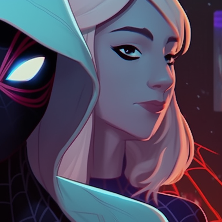 Gwen and Miles with a shadowy presence, highlighting their spider-suits and intense expressions. spider gwen halloween pfp pfp for discord.